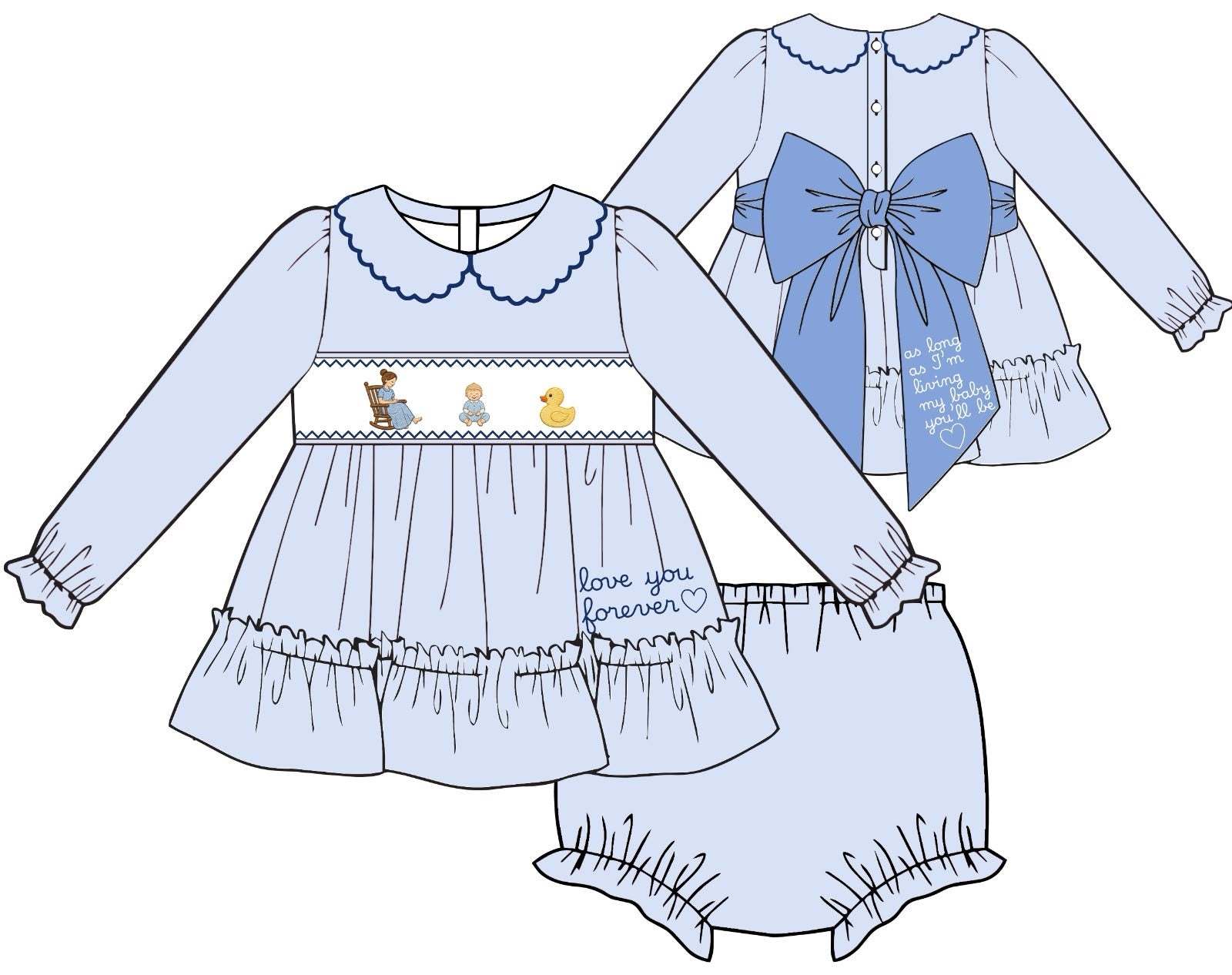Love You Forever Bloomers Set - Baby Blue