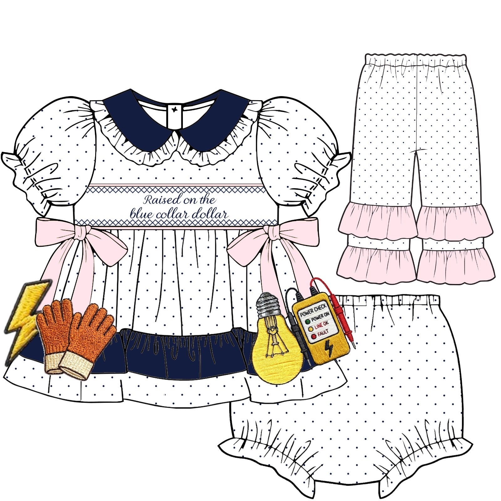 Blue Collar Electrician Dress with bloomer and pants