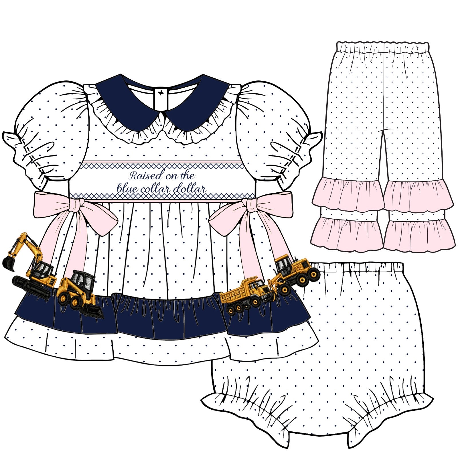 Blue Collar Heavy Equipment Dress with bloomer and pants